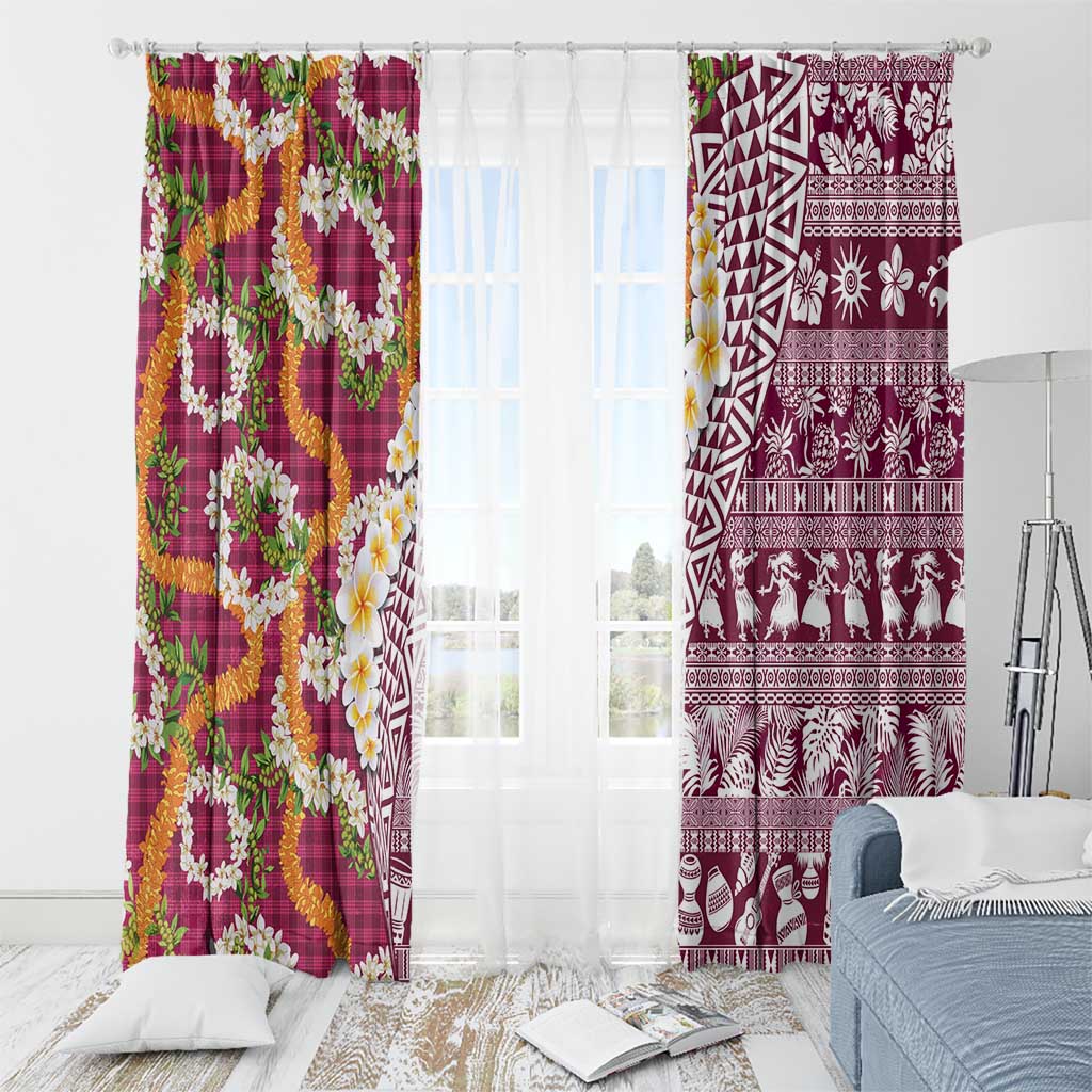 Hawaiian Plumeria Lei Window Curtain Kakau Motifs and Palaka Half Style Pink Color LT03 - Polynesian Pride