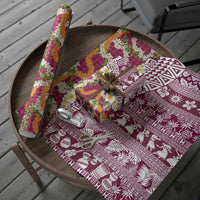 Hawaiian Plumeria Lei Wrapping Paper Kakau Motifs and Palaka Half Style Pink Color LT03 - Polynesian Pride