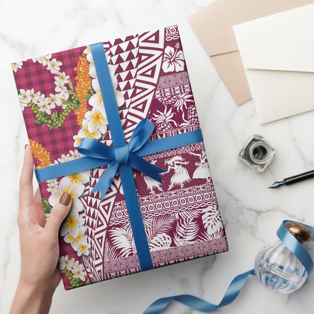 Hawaiian Plumeria Lei Wrapping Paper Kakau Motifs and Palaka Half Style Pink Color LT03 - Polynesian Pride
