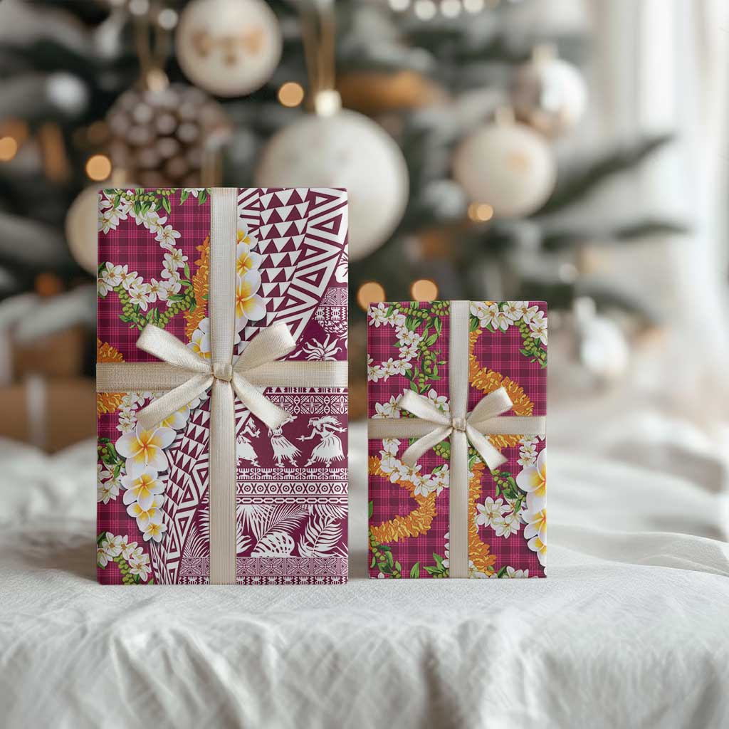 Hawaiian Plumeria Lei Wrapping Paper Kakau Motifs and Palaka Half Style Pink Color LT03 - Polynesian Pride