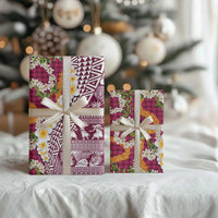 Hawaiian Plumeria Lei Wrapping Paper Kakau Motifs and Palaka Half Style Pink Color LT03 - Polynesian Pride