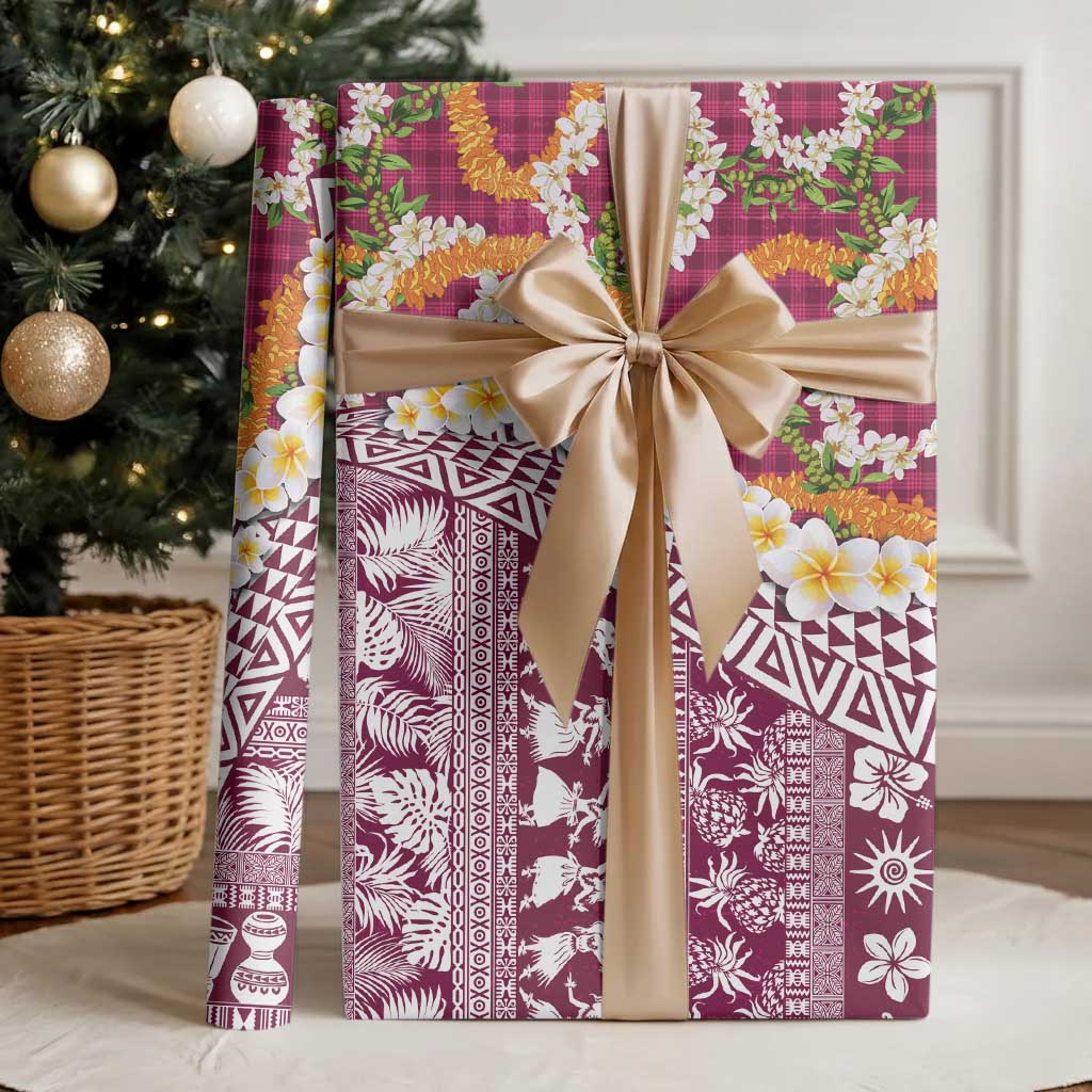 Hawaiian Plumeria Lei Wrapping Paper Kakau Motifs and Palaka Half Style Pink Color LT03 - Polynesian Pride