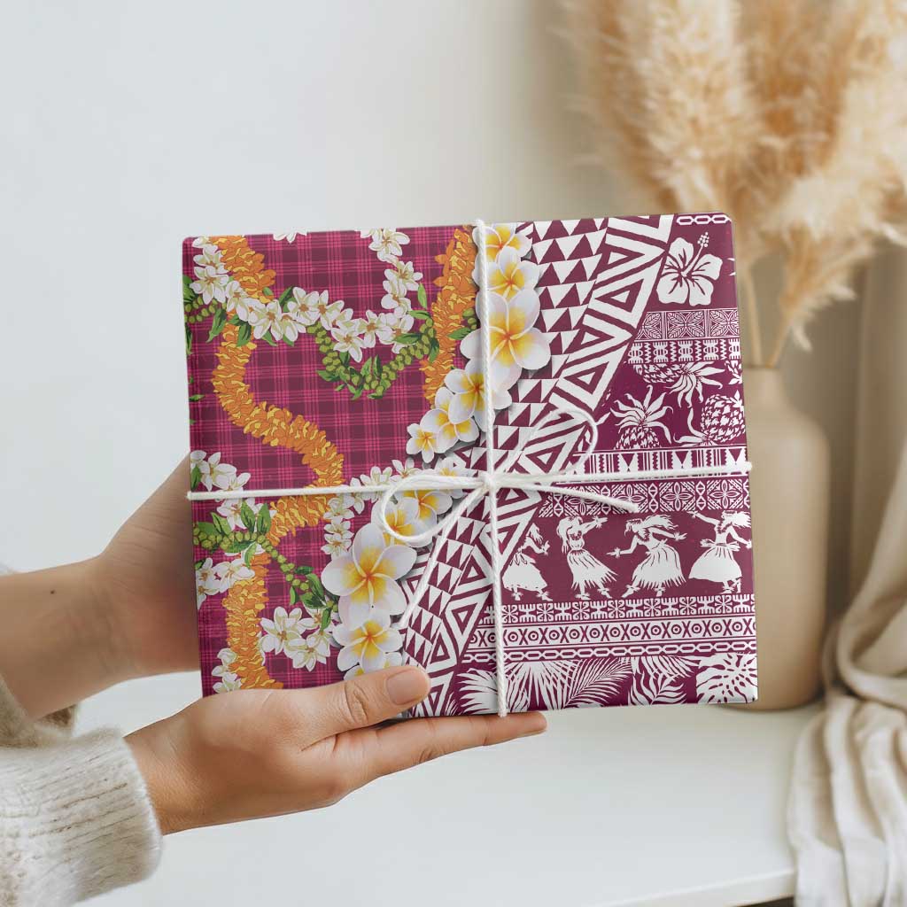 Hawaiian Plumeria Lei Wrapping Paper Kakau Motifs and Palaka Half Style Pink Color LT03 - Polynesian Pride