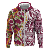 Hawaiian Plumeria Lei Zip Hoodie Kakau Motifs and Palaka Half Style Pink Color LT03 Zip Hoodie Pink - Polynesian Pride