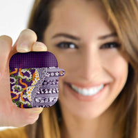Hawaiian Plumeria Lei AirPods Case Kakau Motifs and Palaka Half Style Purple Color LT03 - Polynesian Pride