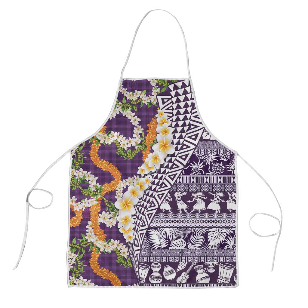 Hawaiian Plumeria Lei Apron Kakau Motifs and Palaka Half Style Purple Color LT03 Purple - Polynesian Pride