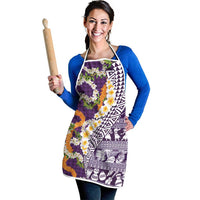 Hawaiian Plumeria Lei Apron Kakau Motifs and Palaka Half Style Purple Color LT03 - Polynesian Pride