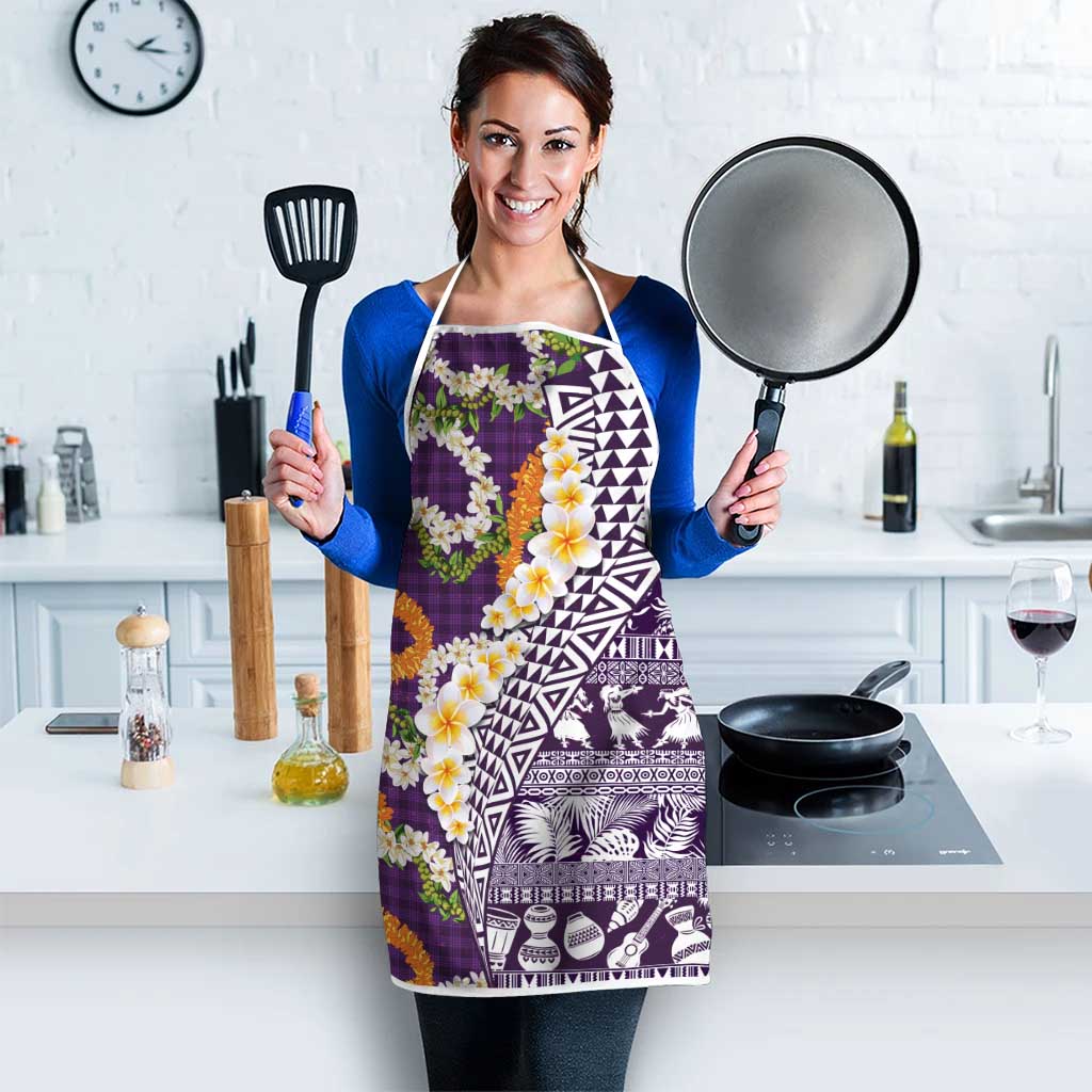 Hawaiian Plumeria Lei Apron Kakau Motifs and Palaka Half Style Purple Color LT03 - Polynesian Pride