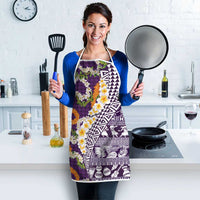 Hawaiian Plumeria Lei Apron Kakau Motifs and Palaka Half Style Purple Color LT03 - Polynesian Pride