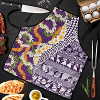 Hawaiian Plumeria Lei Apron Kakau Motifs and Palaka Half Style Purple Color LT03 Purple - Polynesian Pride