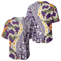 Hawaiian Plumeria Lei Baseball Jersey Kakau Motifs and Palaka Half Style Purple Color LT03 - Polynesian Pride