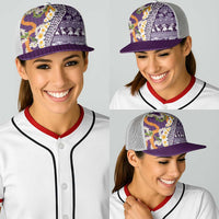 Hawaiian Plumeria Lei Baseball Net Cap Kakau Motifs and Palaka Half Style Purple Color LT03 - Polynesian Pride