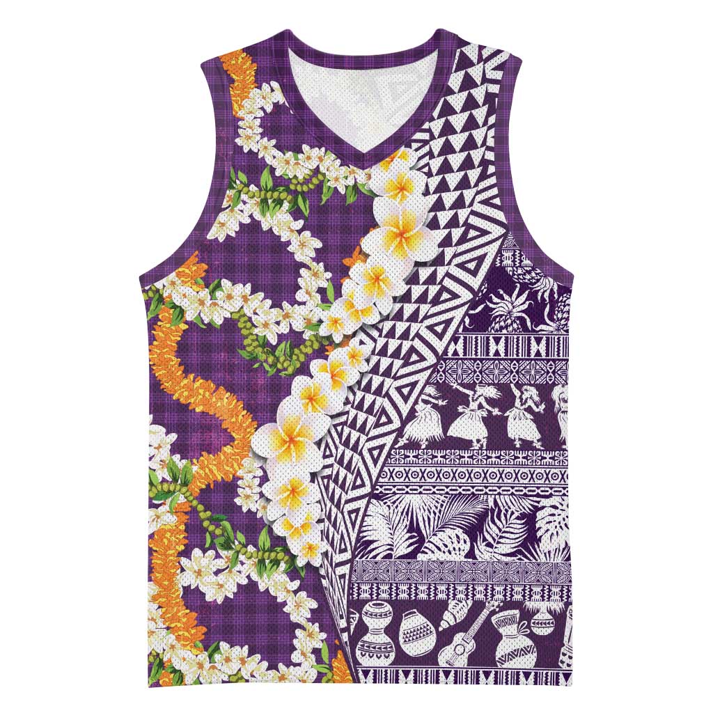 Hawaiian Plumeria Lei Basketball Jersey Kakau Motifs and Palaka Half Style Purple Color LT03 Unisex Purple - Polynesian Pride