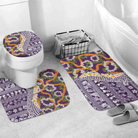 Hawaiian Plumeria Lei Bathroom Set Kakau Motifs and Palaka Half Style Purple Color LT03 Mat Set Only (3 pcs) One Size Purple - Polynesian Pride
