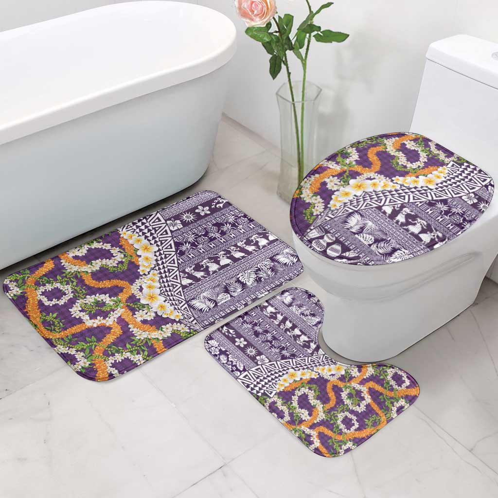 Hawaiian Plumeria Lei Bathroom Set Kakau Motifs and Palaka Half Style Purple Color LT03 - Polynesian Pride