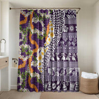 Hawaiian Plumeria Lei Bathroom Set Kakau Motifs and Palaka Half Style Purple Color LT03 Shower Curtain Only Purple - Polynesian Pride