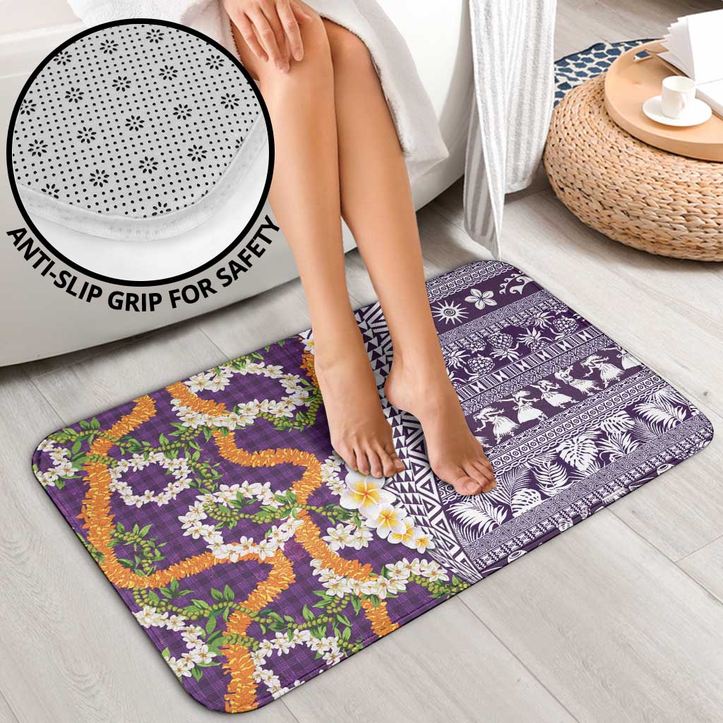 Hawaiian Plumeria Lei Bathroom Set Kakau Motifs and Palaka Half Style Purple Color LT03 - Polynesian Pride