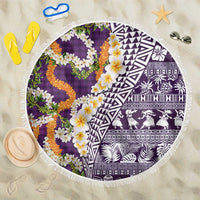 Hawaiian Plumeria Lei Beach Blanket Kakau Motifs and Palaka Half Style Purple Color LT03 One Size 150cm Purple - Polynesian Pride