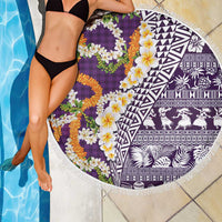 Hawaiian Plumeria Lei Beach Blanket Kakau Motifs and Palaka Half Style Purple Color LT03 - Polynesian Pride