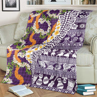 Hawaiian Plumeria Lei Blanket Kakau Motifs and Palaka Half Style Purple Color LT03 - Polynesian Pride