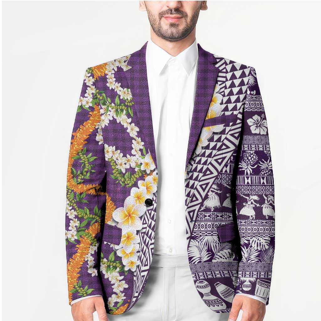 Hawaiian Plumeria Lei Blazer Kakau Motifs and Palaka Half Style Purple Color LT03 - Polynesian Pride