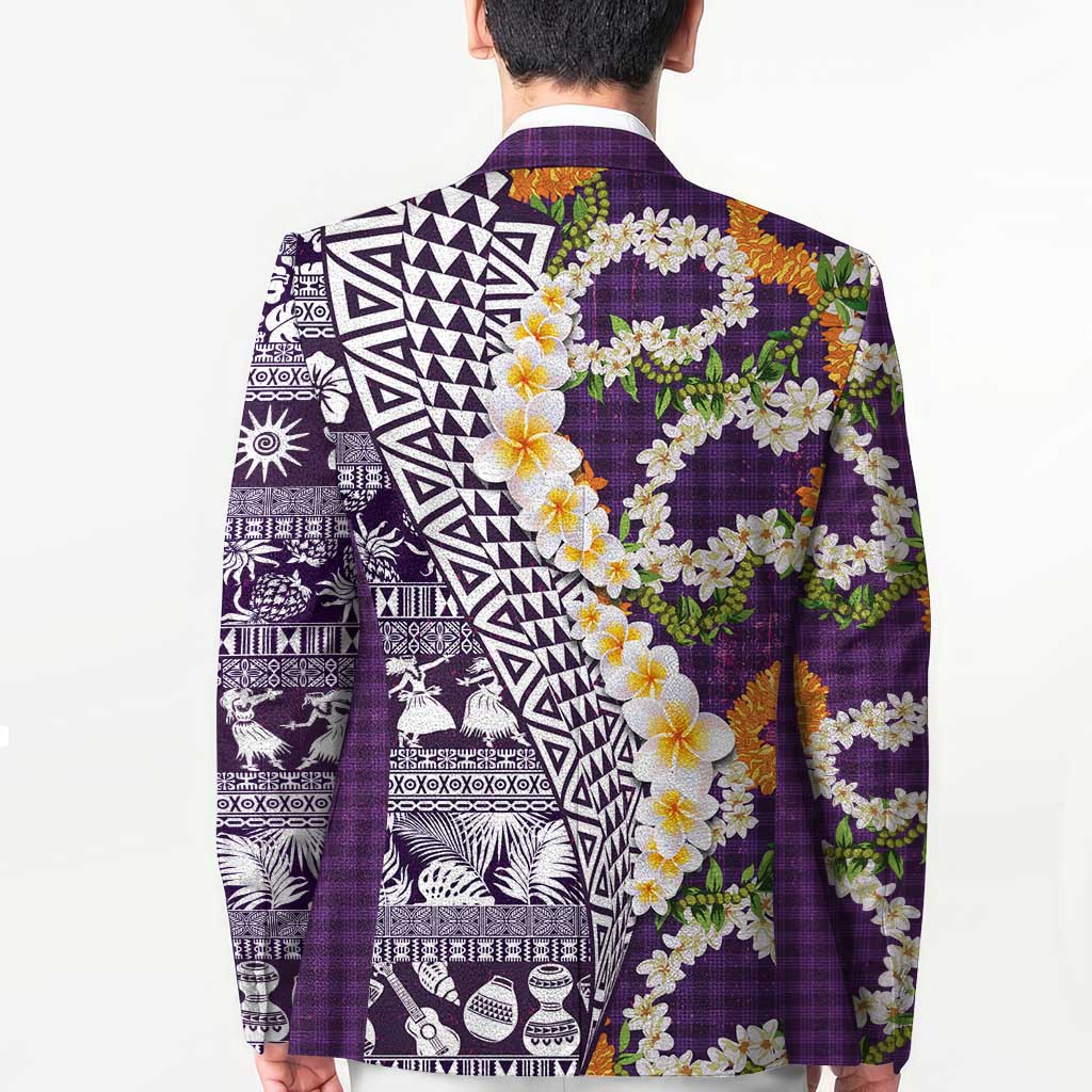 Hawaiian Plumeria Lei Blazer Kakau Motifs and Palaka Half Style Purple Color LT03 - Polynesian Pride