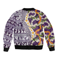 Hawaiian Plumeria Lei Bomber Jacket Kakau Motifs and Palaka Half Style Purple Color LT03 - Polynesian Pride