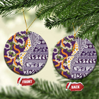 Hawaiian Plumeria Lei Ceramic Ornament Kakau Motifs and Palaka Half Style Purple Color LT03 Circle Purple - Polynesian Pride