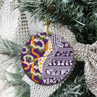 Hawaiian Plumeria Lei Ceramic Ornament Kakau Motifs and Palaka Half Style Purple Color LT03 - Polynesian Pride