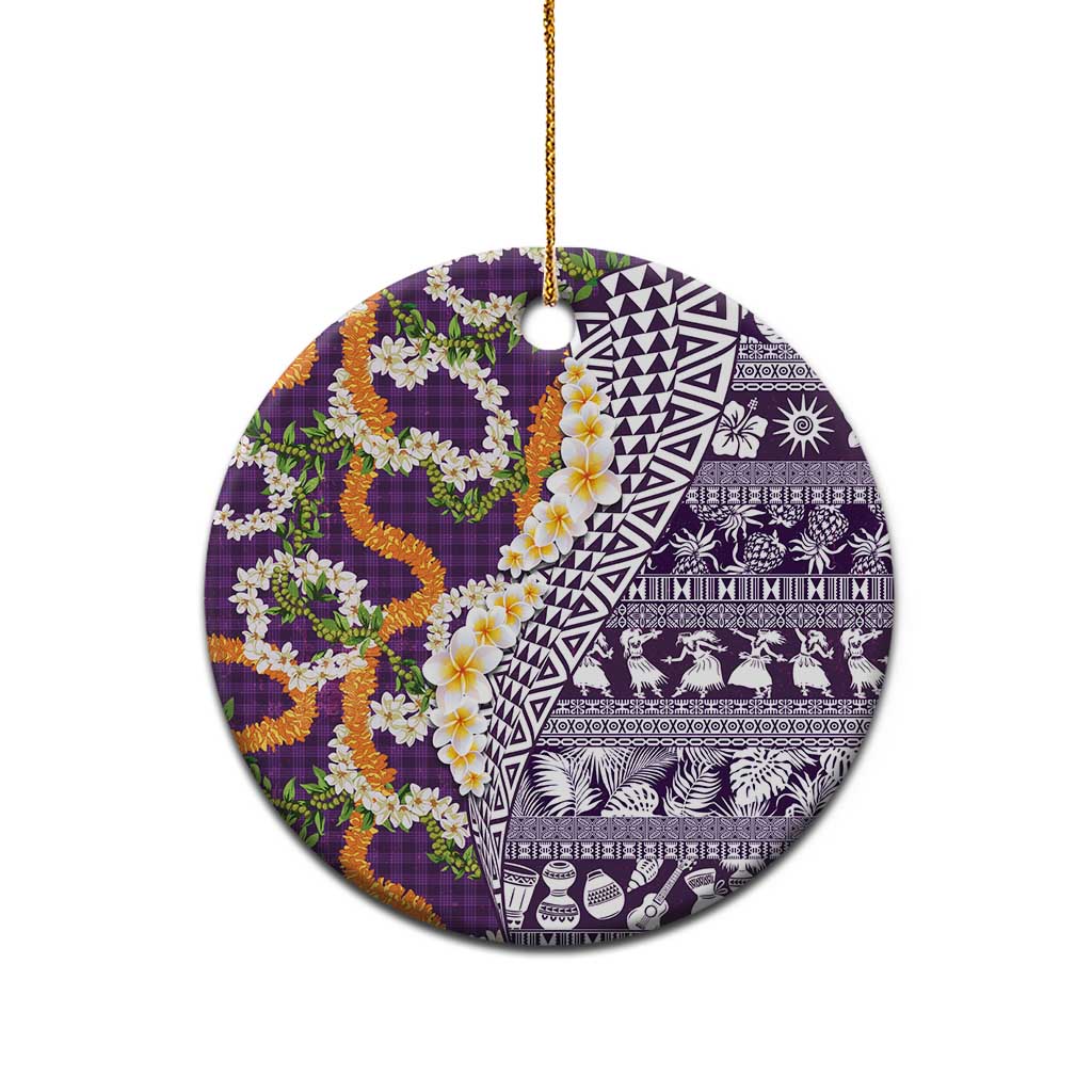 Hawaiian Plumeria Lei Ceramic Ornament Kakau Motifs and Palaka Half Style Purple Color LT03 - Polynesian Pride