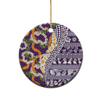 Hawaiian Plumeria Lei Ceramic Ornament Kakau Motifs and Palaka Half Style Purple Color LT03 - Polynesian Pride
