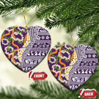 Hawaiian Plumeria Lei Ceramic Ornament Kakau Motifs and Palaka Half Style Purple Color LT03 Heart Purple - Polynesian Pride