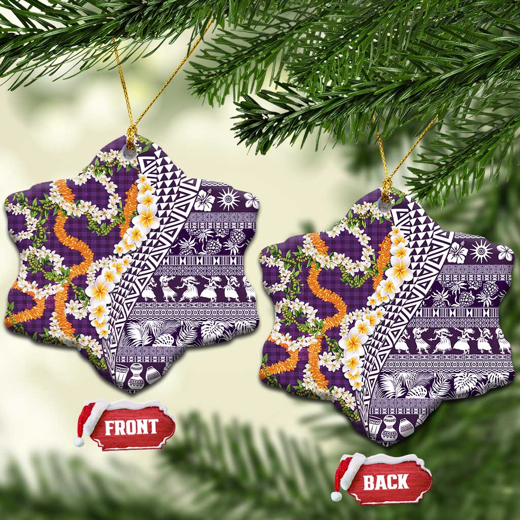 Hawaiian Plumeria Lei Ceramic Ornament Kakau Motifs and Palaka Half Style Purple Color LT03 Snow Flake Purple - Polynesian Pride