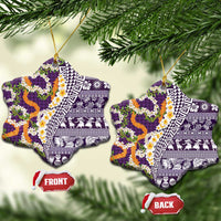 Hawaiian Plumeria Lei Ceramic Ornament Kakau Motifs and Palaka Half Style Purple Color LT03 Snow Flake Purple - Polynesian Pride