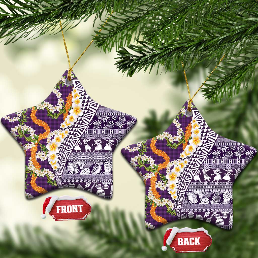 Hawaiian Plumeria Lei Ceramic Ornament Kakau Motifs and Palaka Half Style Purple Color LT03 Star Purple - Polynesian Pride