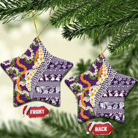 Hawaiian Plumeria Lei Ceramic Ornament Kakau Motifs and Palaka Half Style Purple Color LT03 Star Purple - Polynesian Pride