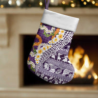 Hawaiian Plumeria Lei Christmas Stocking Kakau Motifs and Palaka Half Style Purple Color LT03 Set of 2 Purple - Polynesian Pride