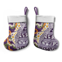Hawaiian Plumeria Lei Christmas Stocking Kakau Motifs and Palaka Half Style Purple Color LT03 - Polynesian Pride
