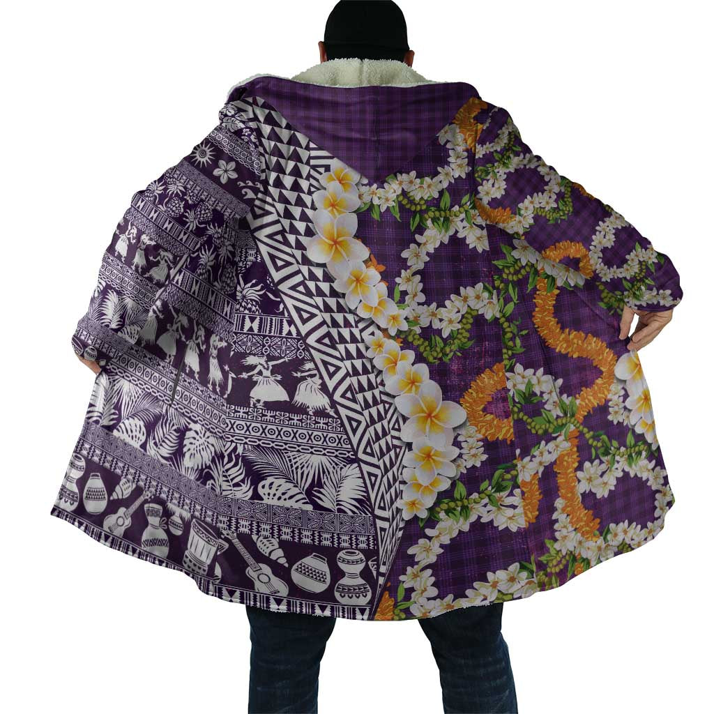 Hawaiian Plumeria Lei Cloak Kakau Motifs and Palaka Half Style Purple Color LT03 - Polynesian Pride