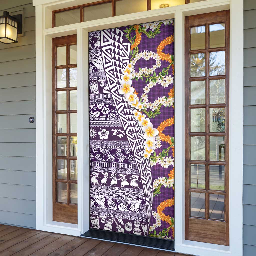 Hawaiian Plumeria Lei Door Cover Kakau Motifs and Palaka Half Style Purple Color LT03 - Polynesian Pride