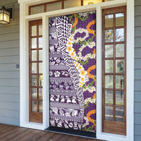 Hawaiian Plumeria Lei Door Cover Kakau Motifs and Palaka Half Style Purple Color LT03 - Polynesian Pride