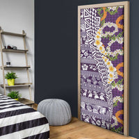 Hawaiian Plumeria Lei Door Cover Kakau Motifs and Palaka Half Style Purple Color LT03 - Polynesian Pride