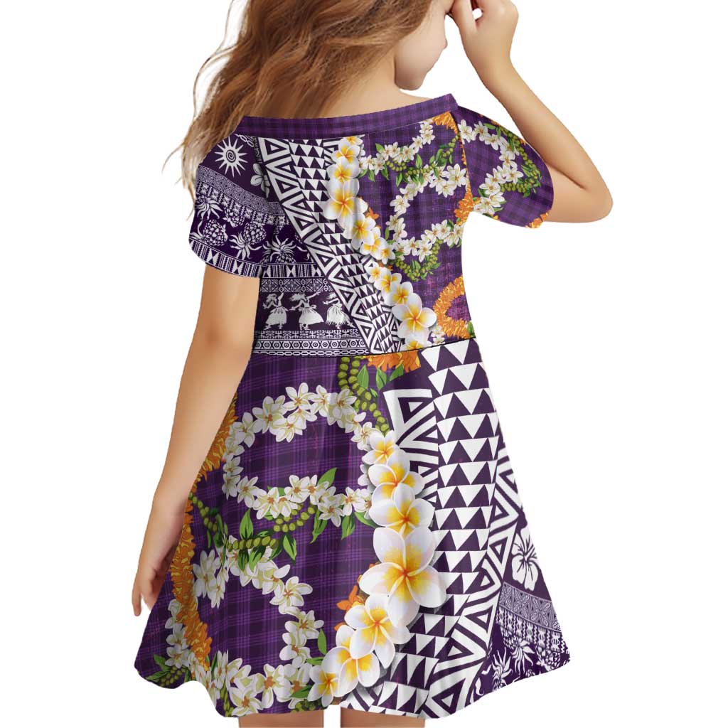Hawaiian Plumeria Lei Family Matching Off The Shoulder Long Sleeve Dress and Hawaiian Shirt Kakau Motifs and Palaka Half Style Purple Color LT03 - Polynesian Pride
