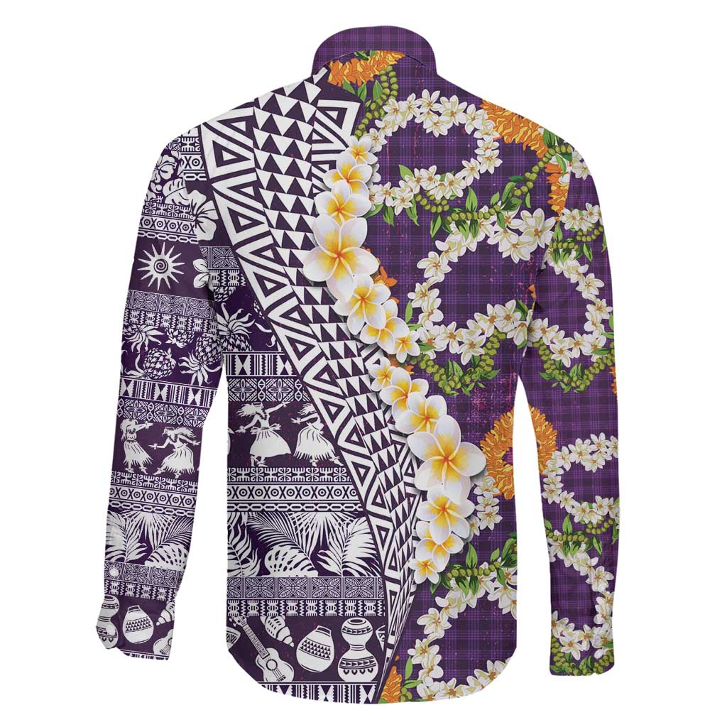 Hawaiian Plumeria Lei Family Matching Short Sleeve Bodycon Dress and Hawaiian Shirt Kakau Motifs and Palaka Half Style Purple Color LT03 - Polynesian Pride