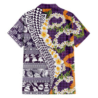 Hawaiian Plumeria Lei Family Matching Summer Maxi Dress and Hawaiian Shirt Kakau Motifs and Palaka Half Style Purple Color LT03 - Polynesian Pride