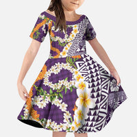 Hawaiian Plumeria Lei Family Matching Tank Maxi Dress and Hawaiian Shirt Kakau Motifs and Palaka Half Style Purple Color LT03 Daughter's Dress Purple - Polynesian Pride