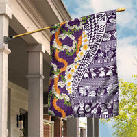 Hawaiian Plumeria Lei Garden Flag Kakau Motifs and Palaka Half Style Purple Color LT03 House Flag Purple - Polynesian Pride
