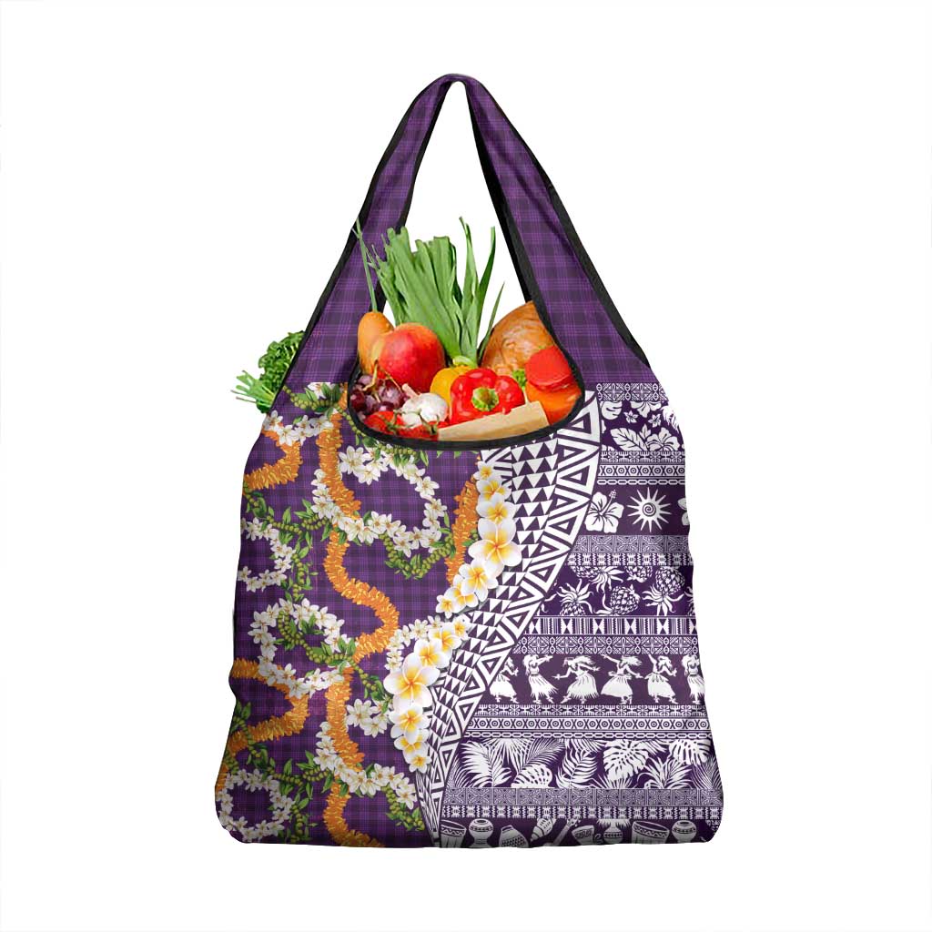 Hawaiian Plumeria Lei Grocery Bag Kakau Motifs and Palaka Half Style Purple Color LT03 1-pack One Size Purple - Polynesian Pride