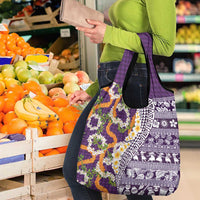 Hawaiian Plumeria Lei Grocery Bag Kakau Motifs and Palaka Half Style Purple Color LT03 - Polynesian Pride