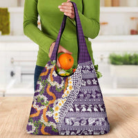 Hawaiian Plumeria Lei Grocery Bag Kakau Motifs and Palaka Half Style Purple Color LT03 - Polynesian Pride